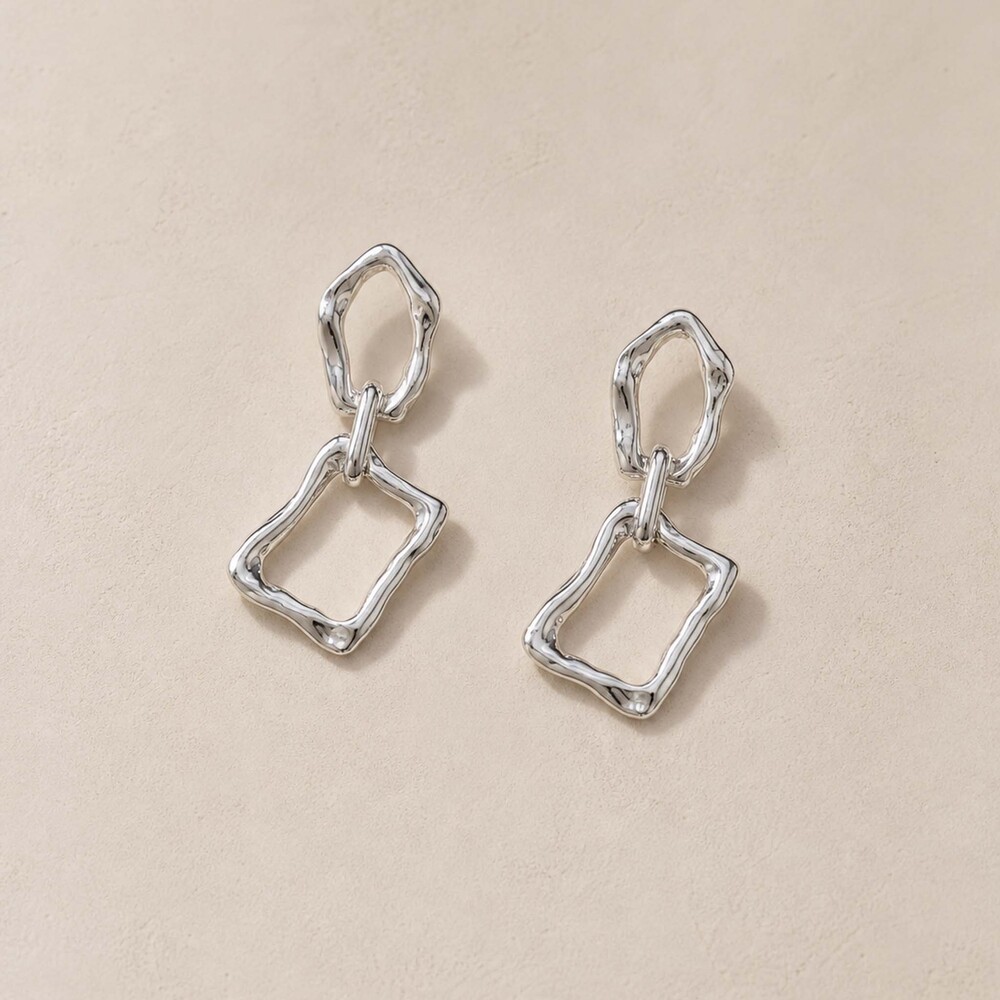 Museori Sterling Silver Statement Dangle Earrings Linked Frames - Picture 2 of 4